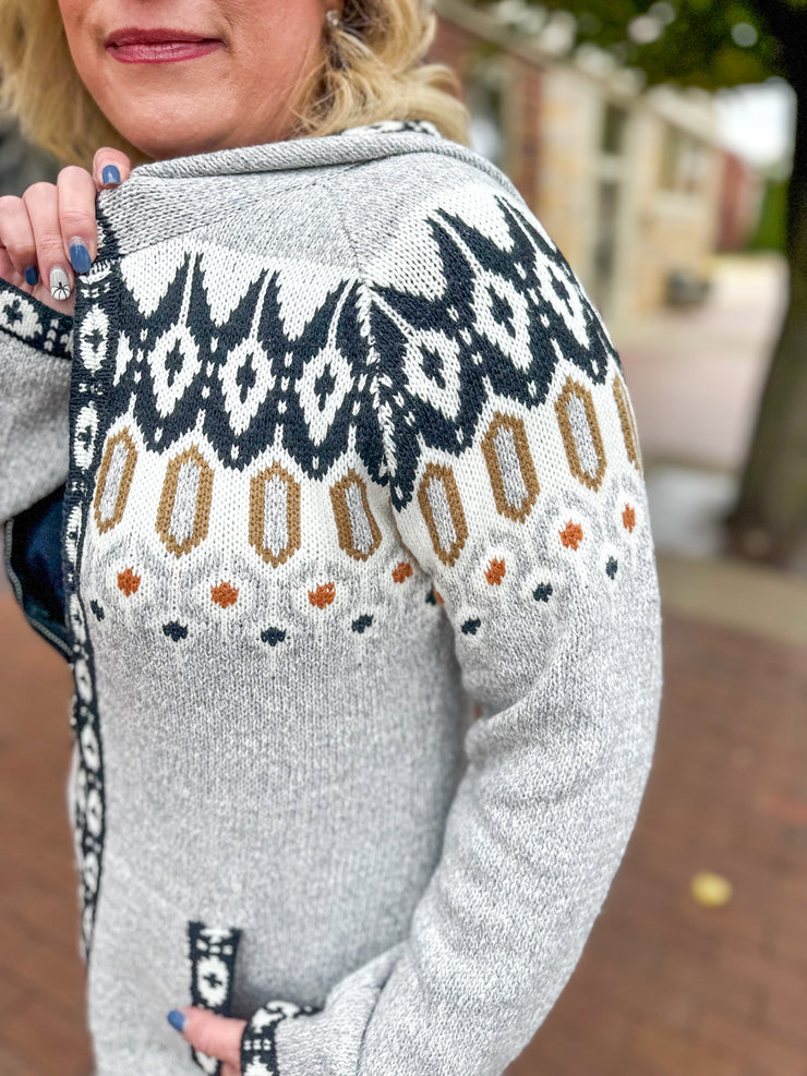 Grey & Camel Fairisle Zip Up Sweater