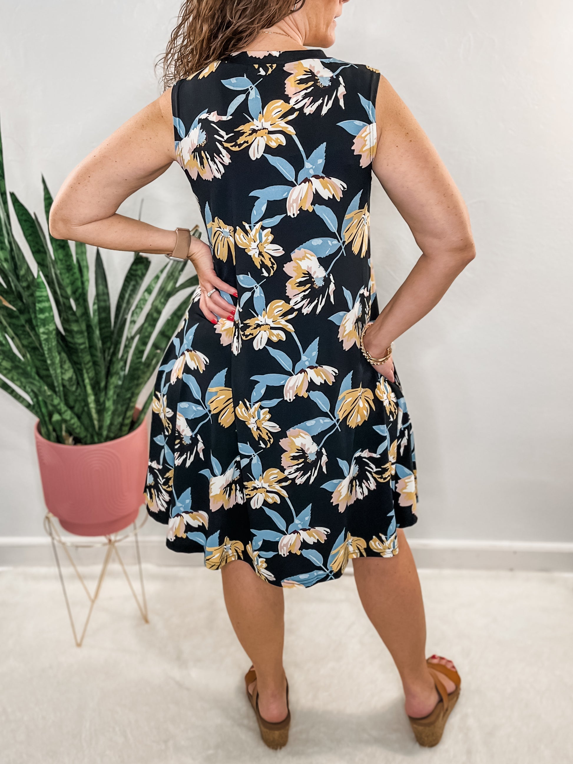 Black Floral A-Line Dress