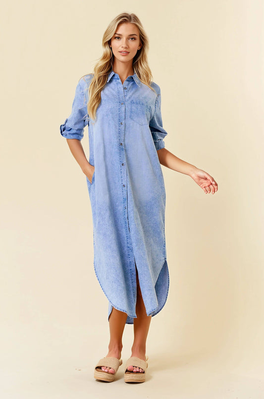 Tencel Denim Shirt Midi Dress