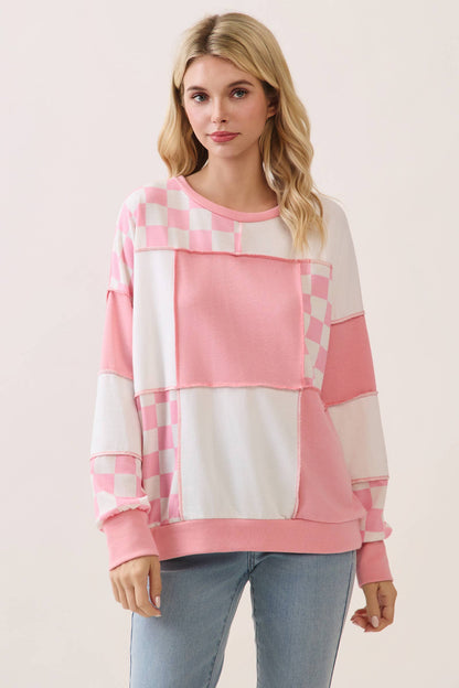 Pink & White Checkered Pullover