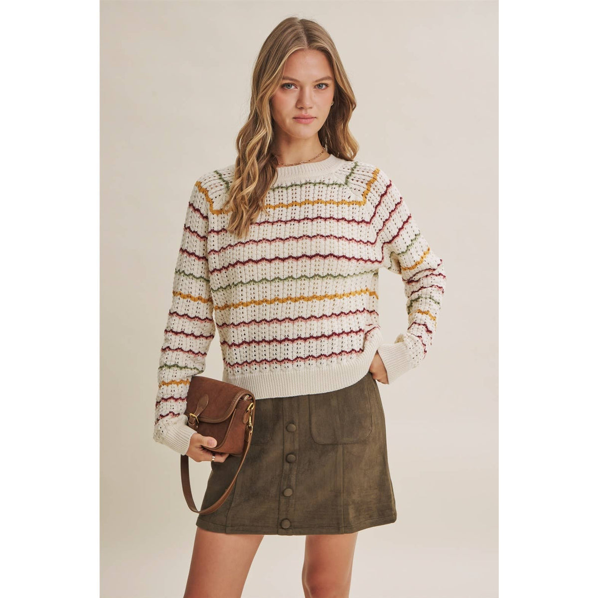 Multi-Colored Crochet Scalloped Sweater