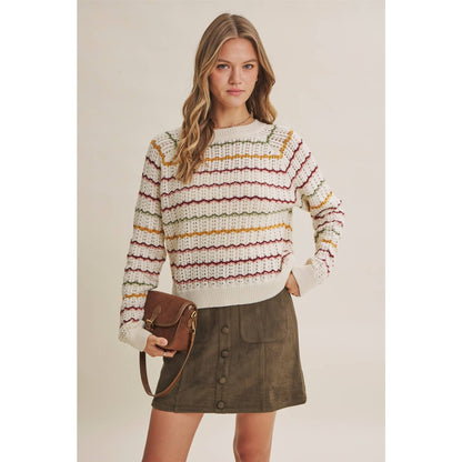Multi-Colored Crochet Scalloped Sweater