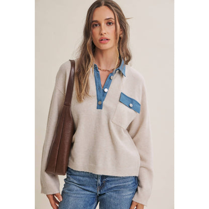 Mixed Media Denim Sweater