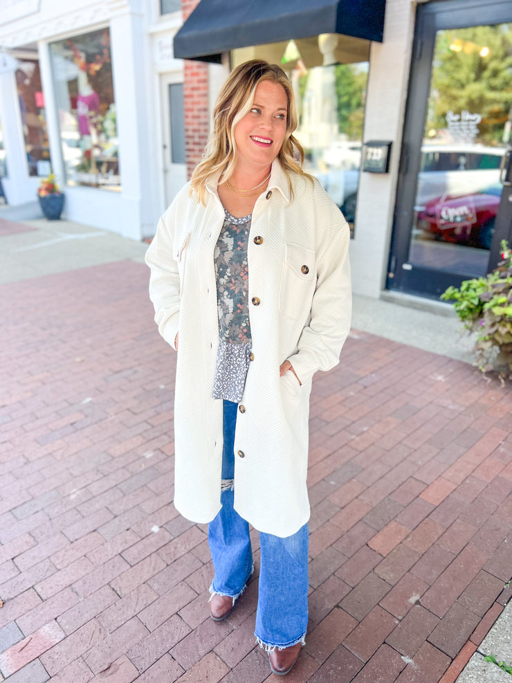 Cream Textured Duster Shacket