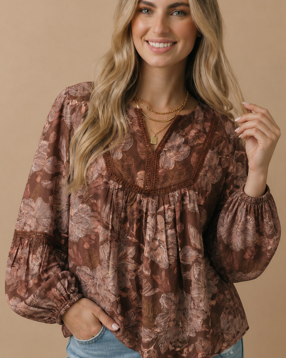 Floral Crochet Trim Babydoll Blouse