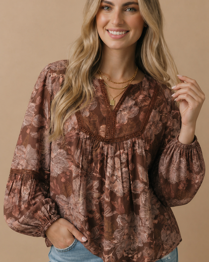 Floral Crochet Trim Babydoll Blouse