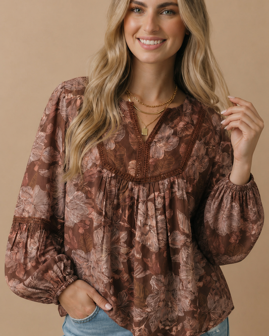Floral Crochet Trim Babydoll Blouse