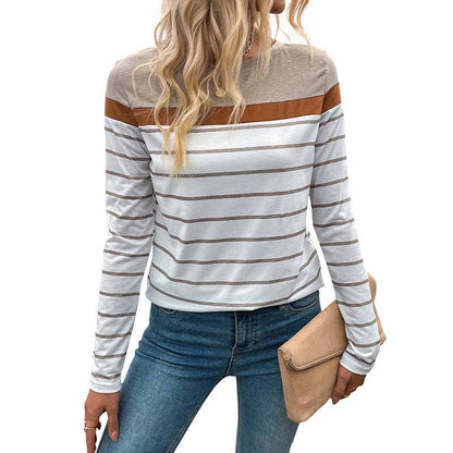 Beige & Camel Colorblock Striped Crewneck Long Sleeve Knit Top