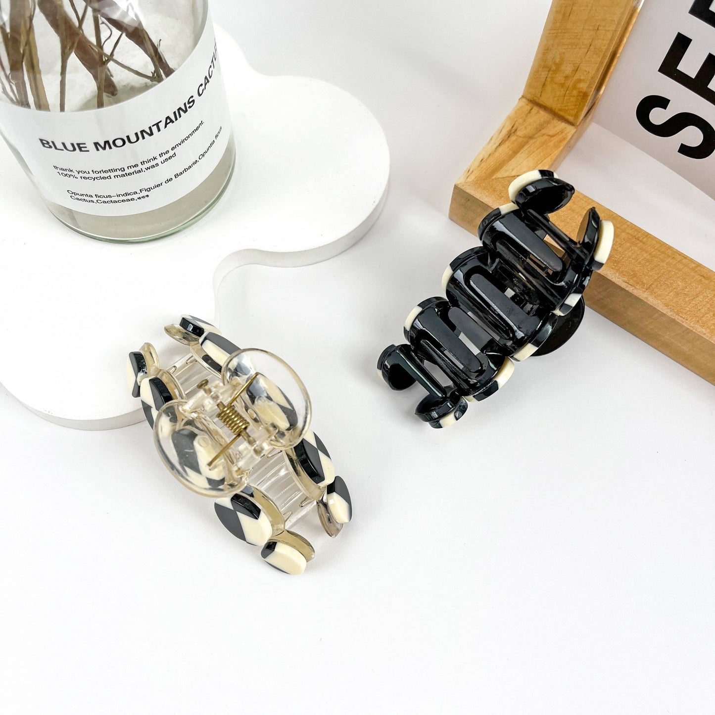 Small Black & White Checkered Hair Clip