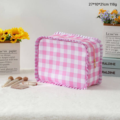 Striped & Plaid Ruffles Cosmetic Bag