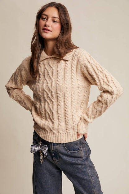 Funfetti Collared Cable Knit Sweater