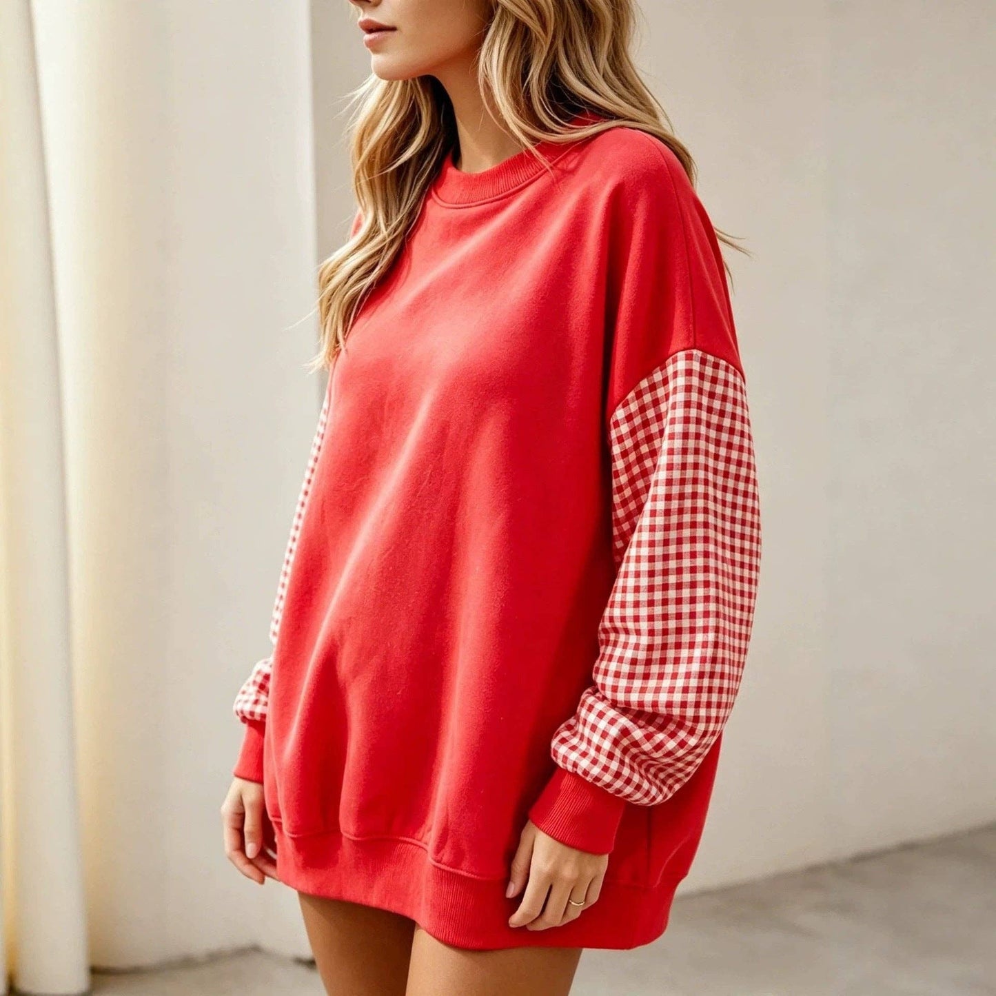 Plaid Color Block Oversized Sweatshirt
