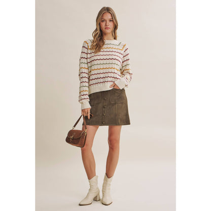 Multi-Colored Crochet Scalloped Sweater