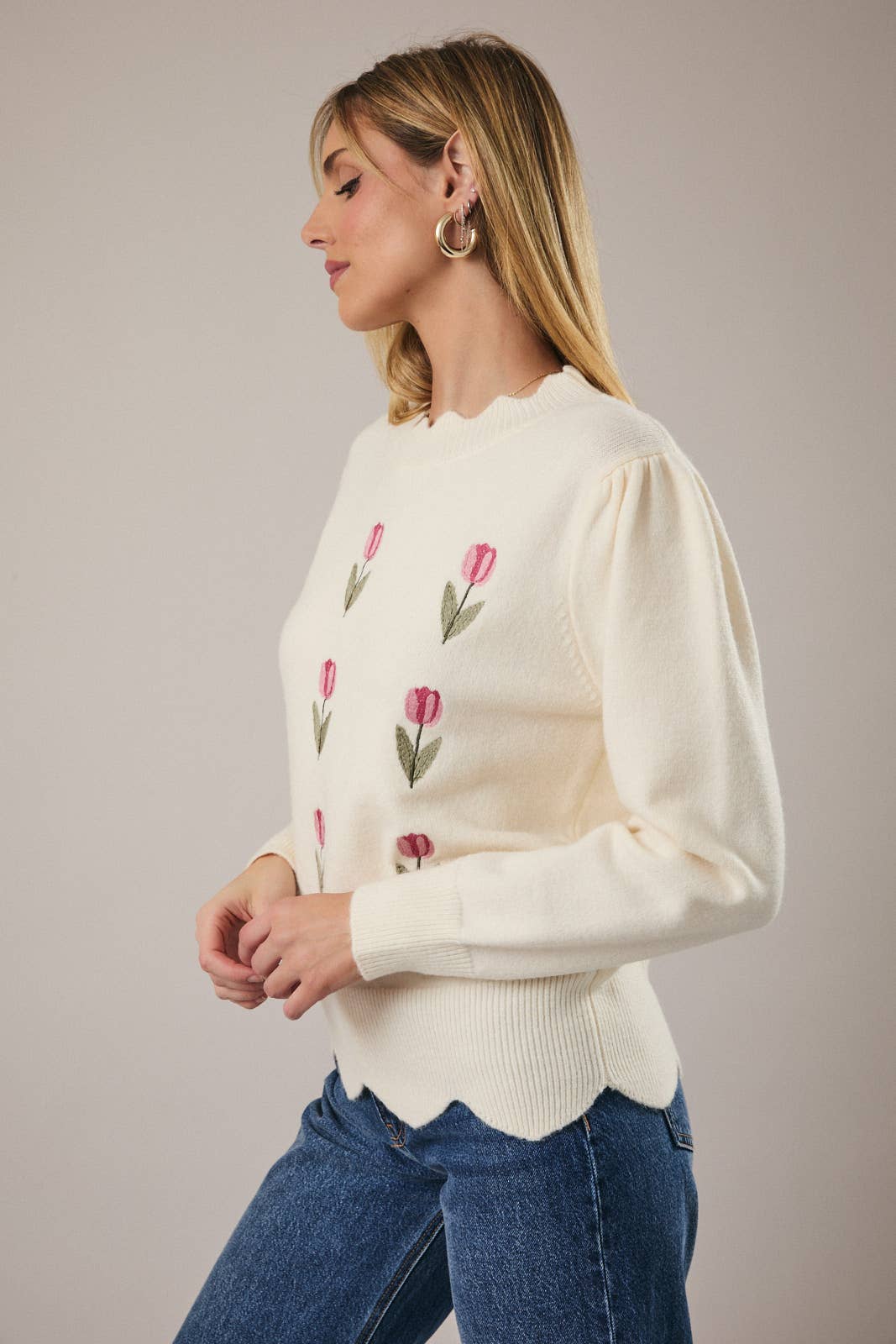 Scalloped Neck Tulip Sweater