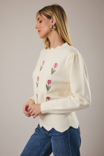 Scalloped Neck Tulip Sweater