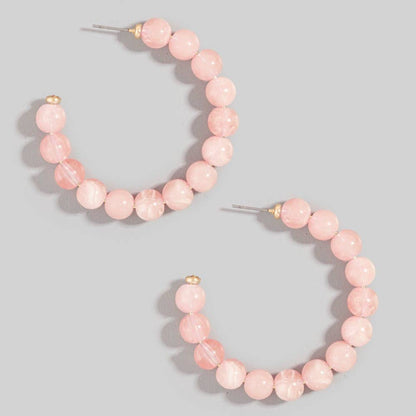 Marble Resin Ball Beaded Hoop Earrings