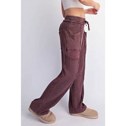 MINERAL WASHED WAFFLE BARREL PANTS