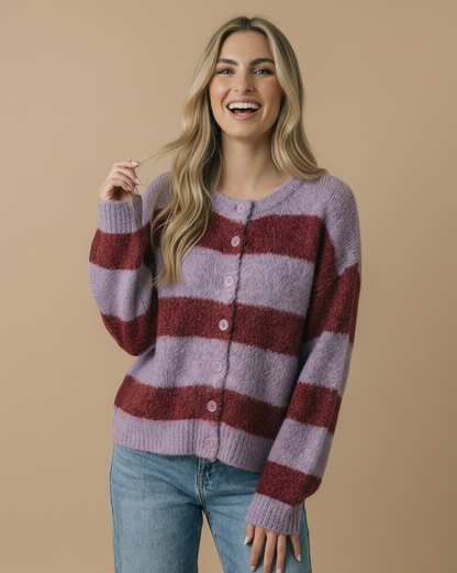 Round Neck Fluffy Button Down Cardigan