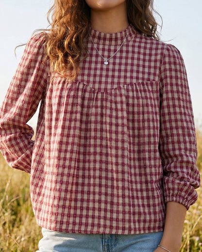 Country Plaid Pleated Blouse