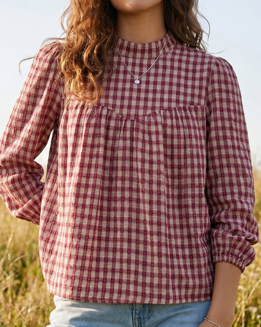 Country Plaid Pleated Blouse