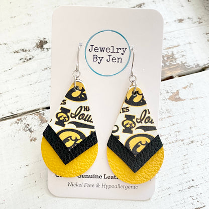Iowa Hawkeyes Triple Stacked Teardrop Earrings