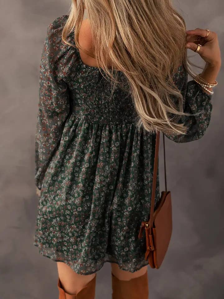 Floral Sweetheart Neck Mini Dress