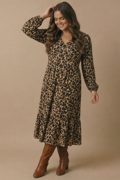 Curvy Animal Print Empire Silhouette Midi Dress