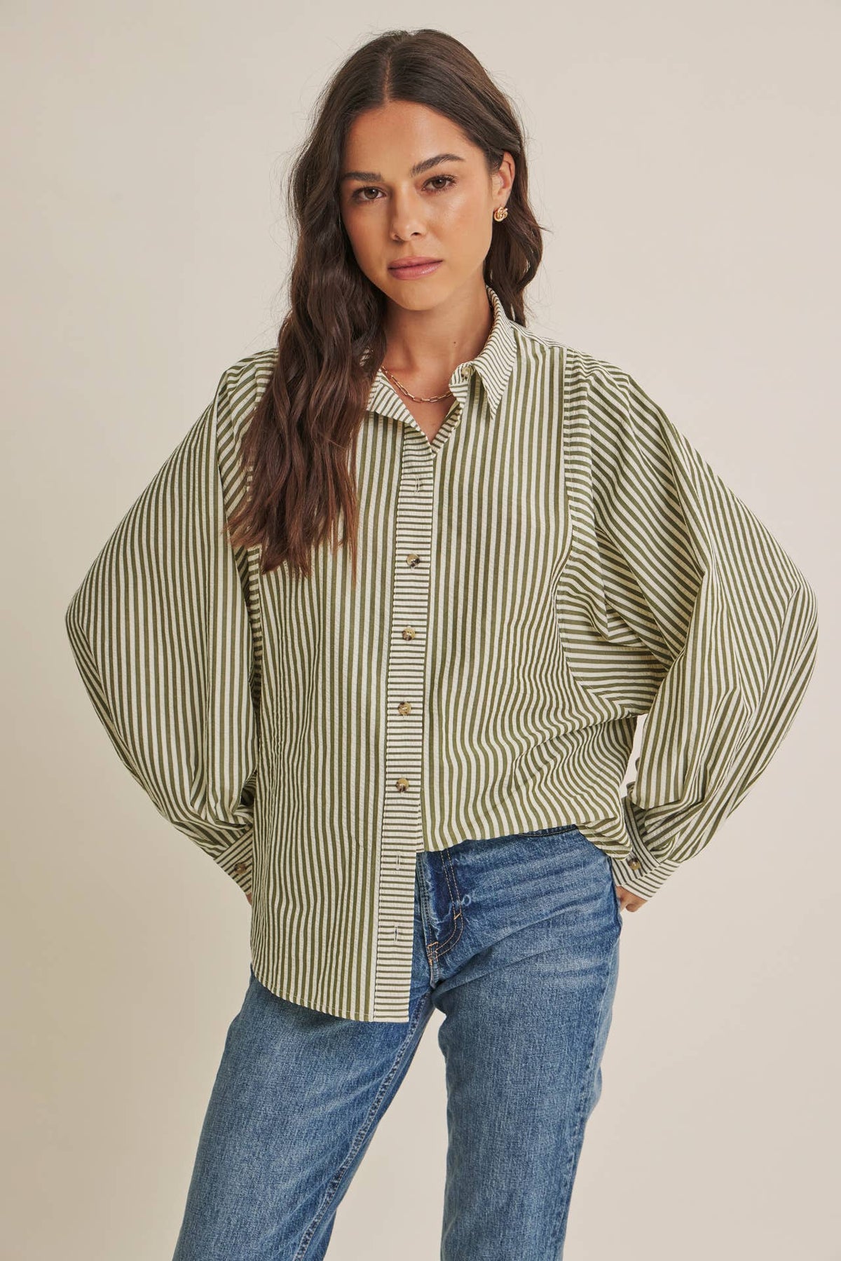 French Cafe Batwing Button Down Shirt