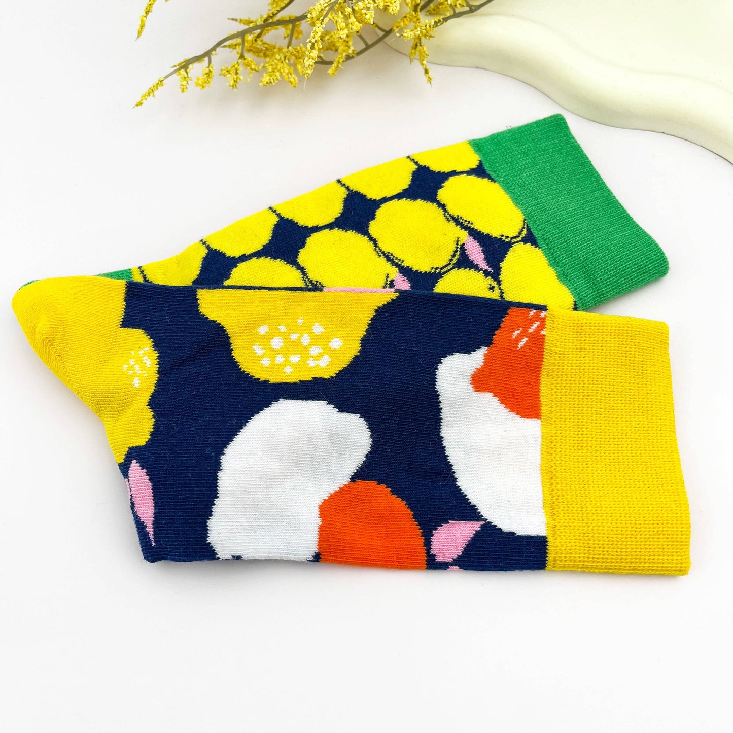AB-Sided Oil Painting Lemon Creative Crew Socks