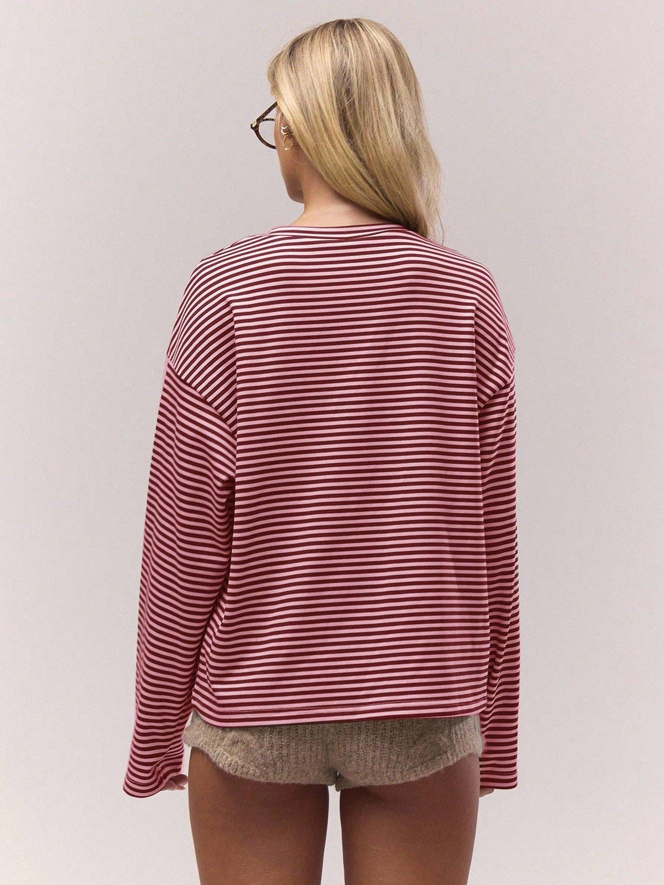 Striped Henley Oversized Long Sleeve