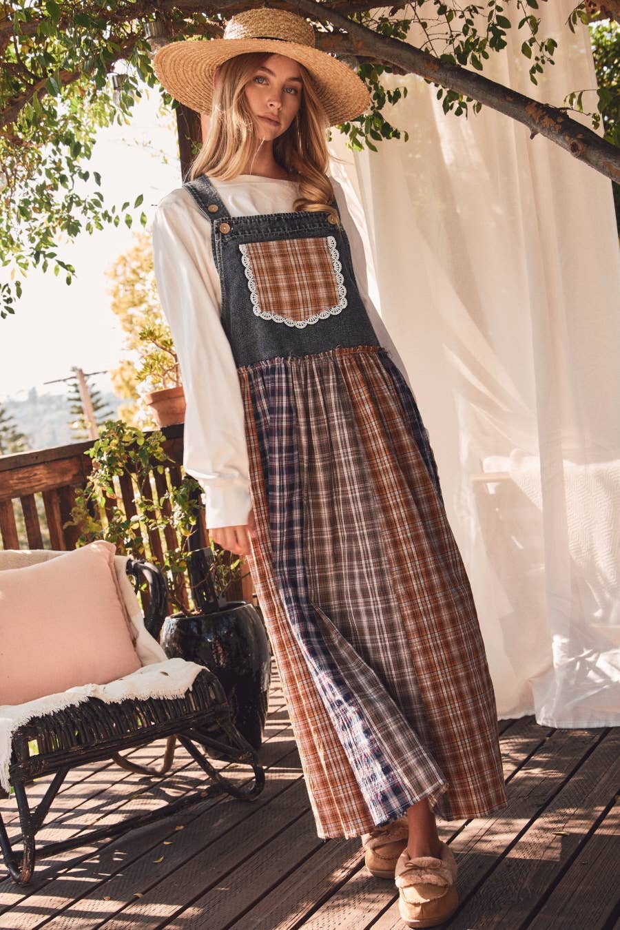 Denim Yoke Patchwork Pinafore Dress