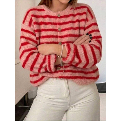 Striped Button Front Oversized Knit Cardigan