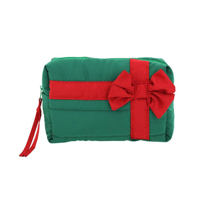 Christmas Gift Bow Quilted Cosmetic Bag