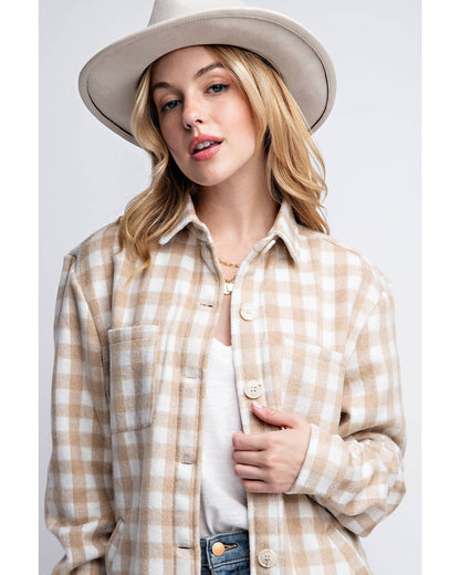 FUZZY PLAID FUR LINED BUTTON DOWN FLANNEL SHACKET