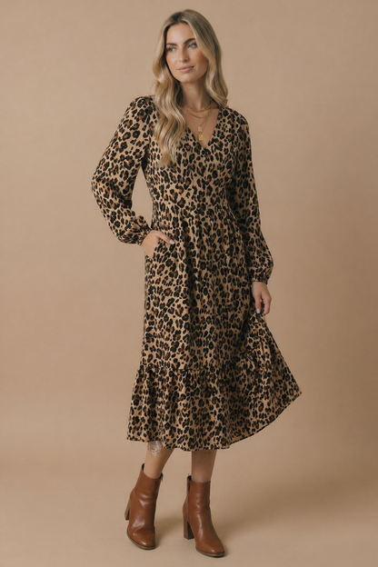 Animal Print Empire Silhouette Midi Dress