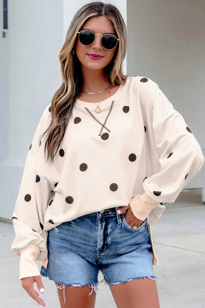 Oversized Polka Dot Balloon Sleeve Top
