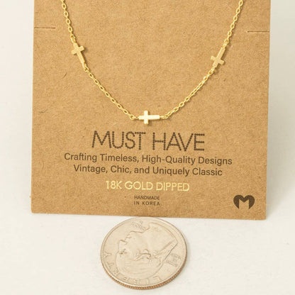 Gold Dipped Dainty Cross Station Necklace