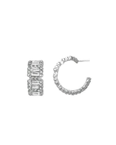 Silver Baguette Rhinestone Hoop Earring