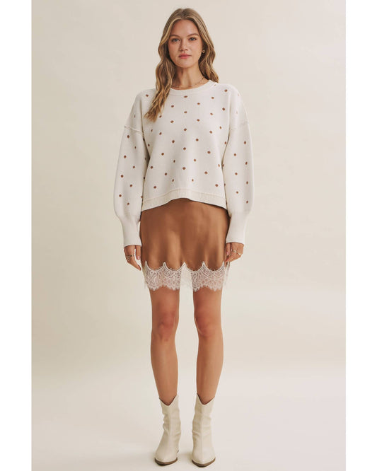 French Casual Contrast Polka Dot Sweater