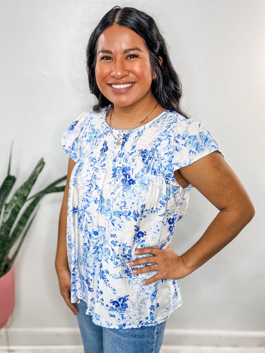 Blue Floral Babydoll Blouse