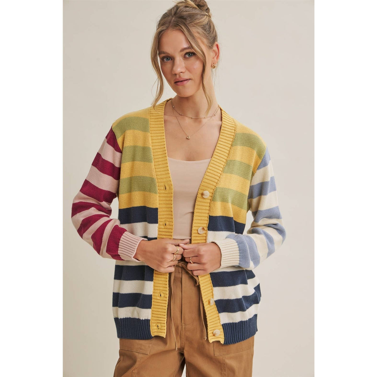 Colorful Striped Button Down Cardigan