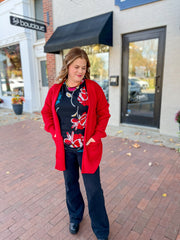 Red Waffle Sweater Cardigan