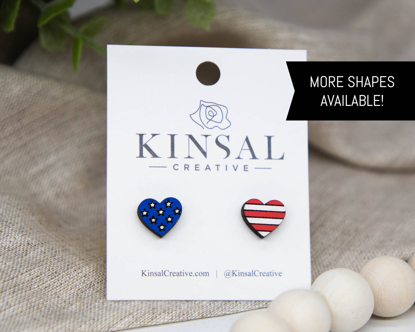 Stars And Stripes Wood Stud Earrings