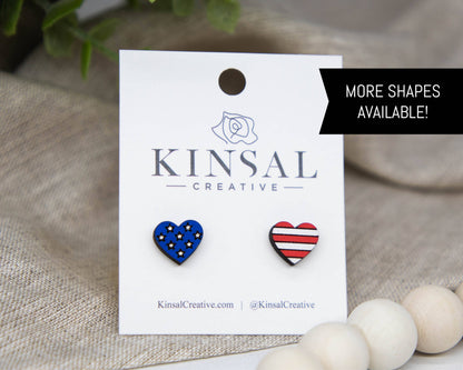 Stars And Stripes Wood Stud Earrings