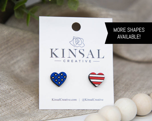 Stars And Stripes Wood Stud Earrings