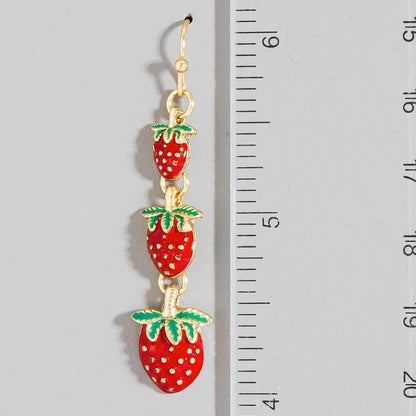 Multi Strawberry Fruit Link Dangle Earrings
