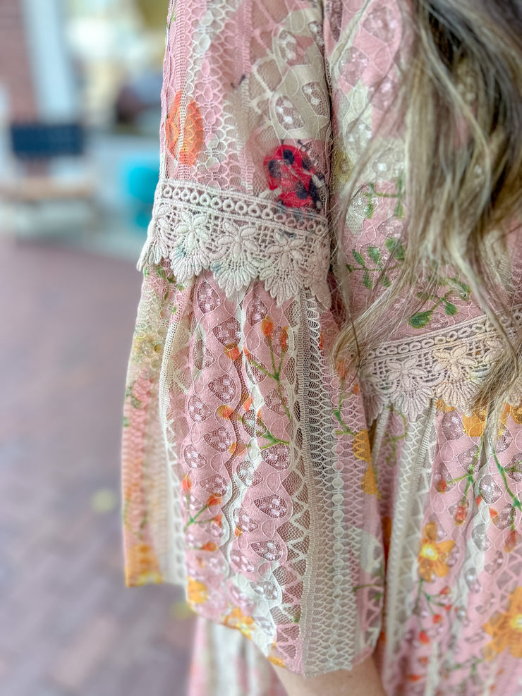 Lady Bug Lace Bell Sleeve Maxi Dress