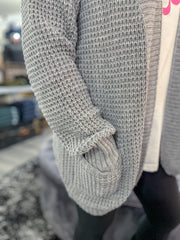Grey Pocket Rounded Hem Sweater Cardigan