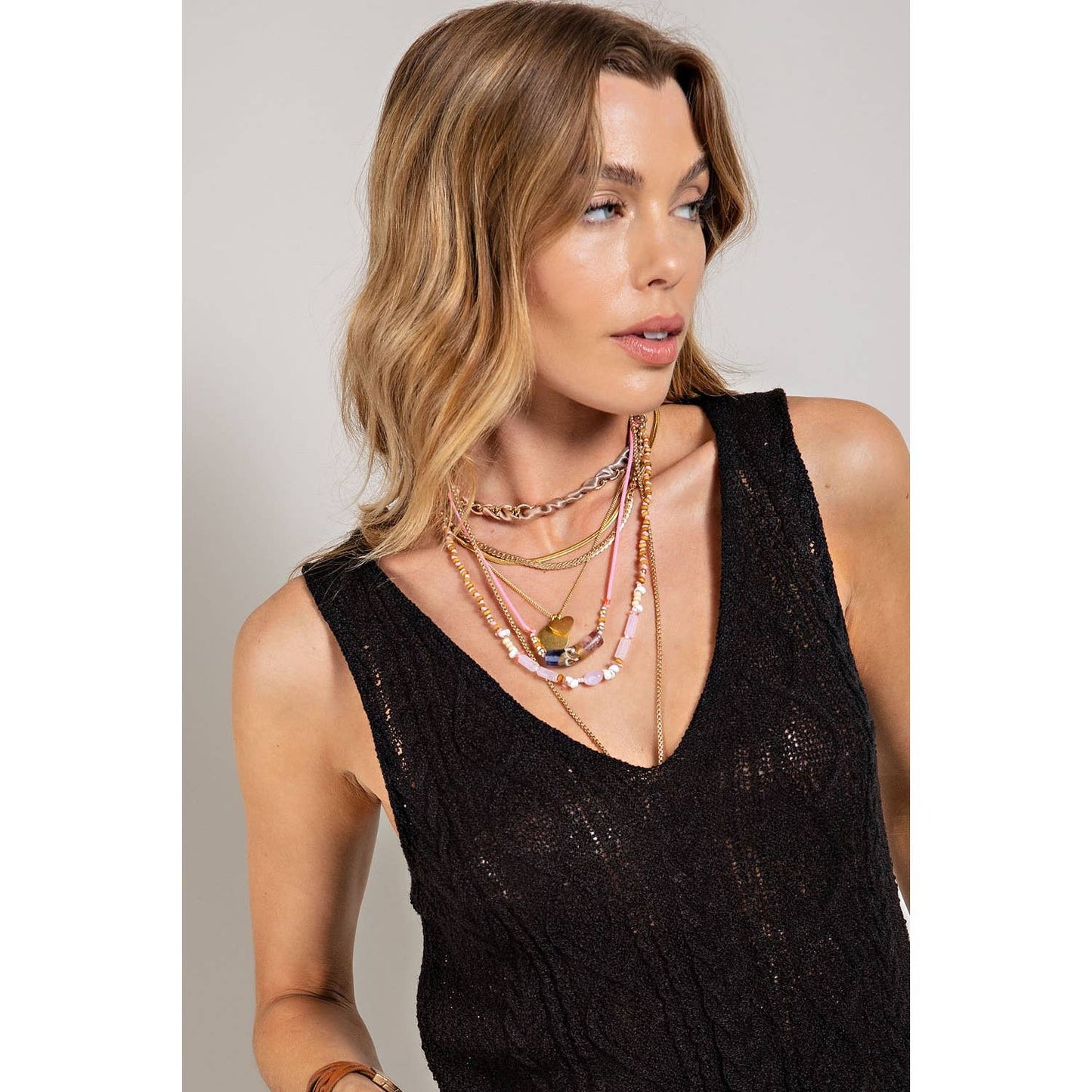 Cable Knit V-Neck Sweater Tank Top