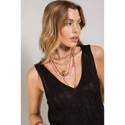 Cable Knit V-Neck Sweater Tank Top